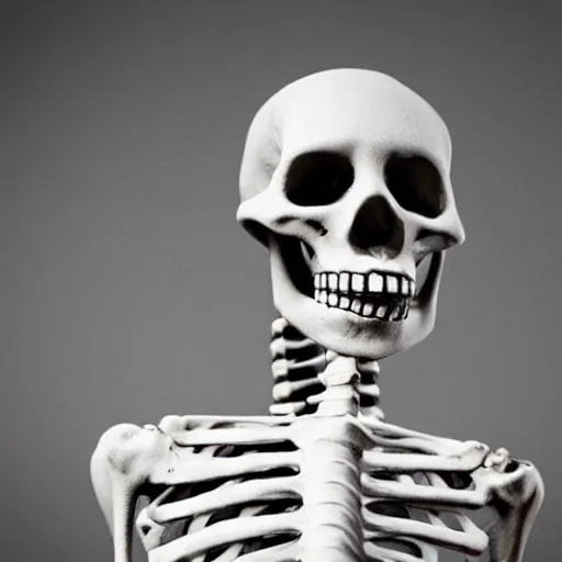 Prompt: a skeleton with a cigarette in its mouth