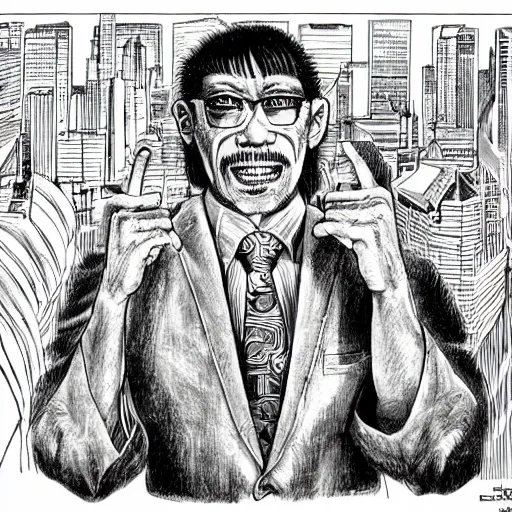 Image similar to The Artwork of R. Crumb and his Cheap Suit A Kung Fu Ninja tells you to have more relations, pencil and colored marker artwork, trailer-trash lifestyle