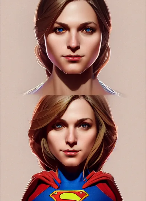 Prompt: symmetry portrait of supergirl, intricate, elegant, highly detailed, digital painting, artstation, concept art, smooth, sharp focus, illustration, art by artgerm and greg rutkowski and alphonse mucha, 8 k