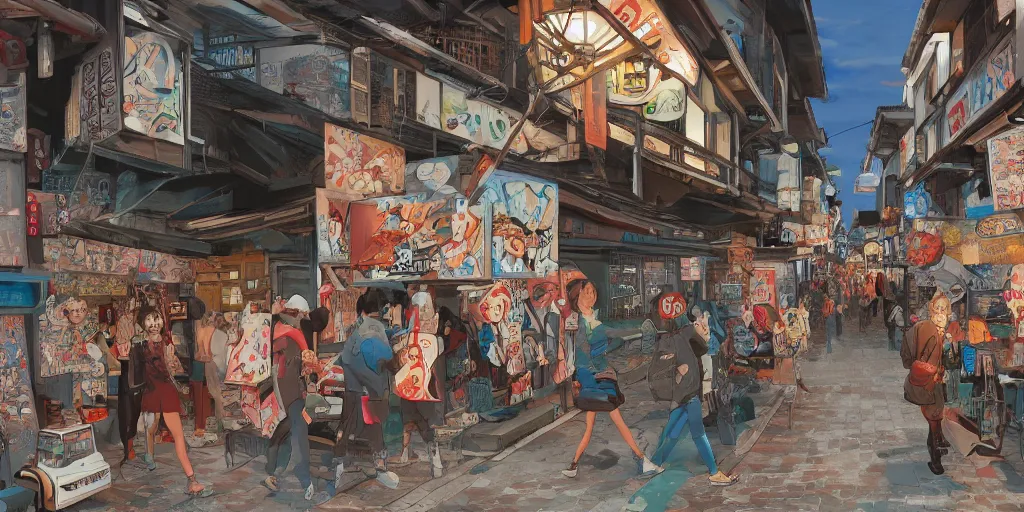 Image similar to Omoide Yokocho graffiti treasure town comics illustration digital art painting artstation depth global illumination GI AAA SSS