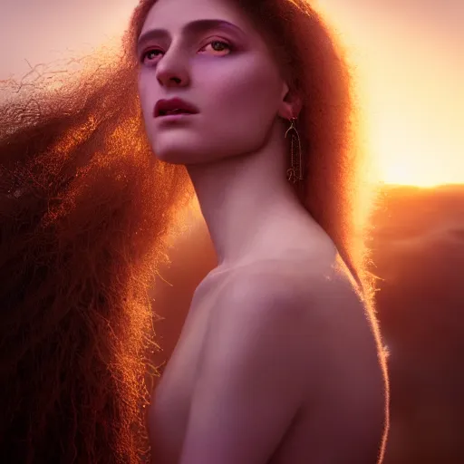 Prompt: photographic portrait of a stunningly beautiful renaissance priestess in a divine shamanic trance female in soft dreamy light at sunset, contemporary fashion shoot, by edward robert hughes, annie leibovitz and steve mccurry, david lazar, jimmy nelsson, breathtaking, 8 k resolution, extremely detailed, beautiful, establishing shot, artistic, hyperrealistic, beautiful face, octane render