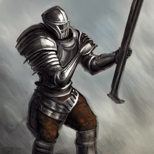 Prompt: concept art of a medieval knight holding in his hands a tactical nuke launcher