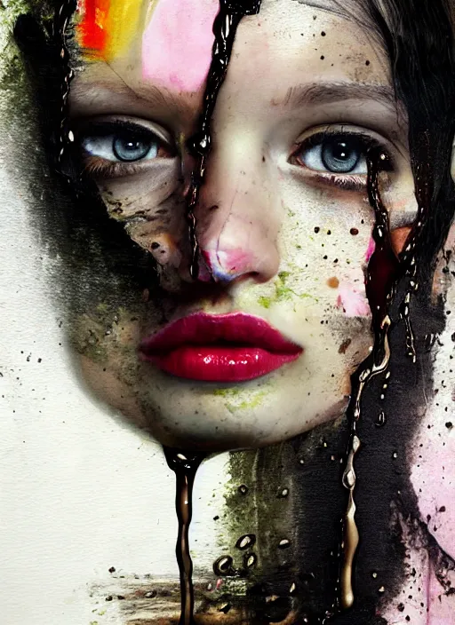 Prompt: portrait of a girl, oil dripping down her, hyper-realistic, high-tech