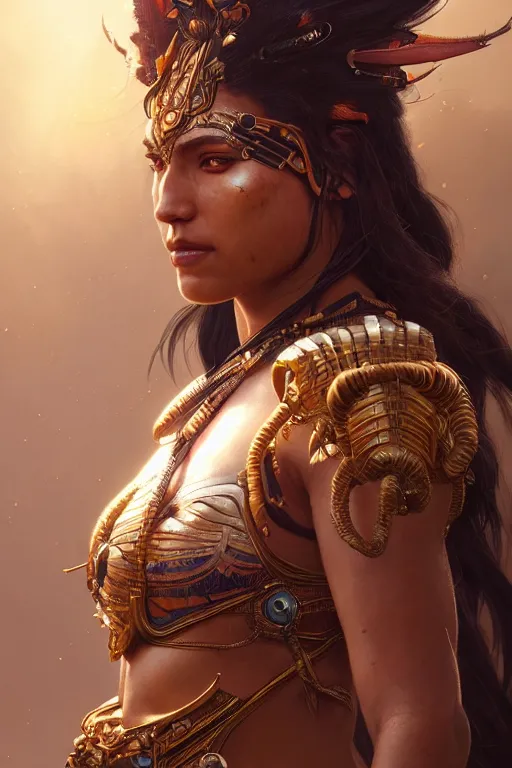 Image similar to portrait of a female Amazon warrior looking fierce, sci-fi, fantasy, intricate, closeup, dramatic lighting elegant, highly detailed, cgsociety, artstation, octane render, unreal engine, concept art, smooth, sharp focus, art by artgerm and greg rutkowski and alphonse mucha