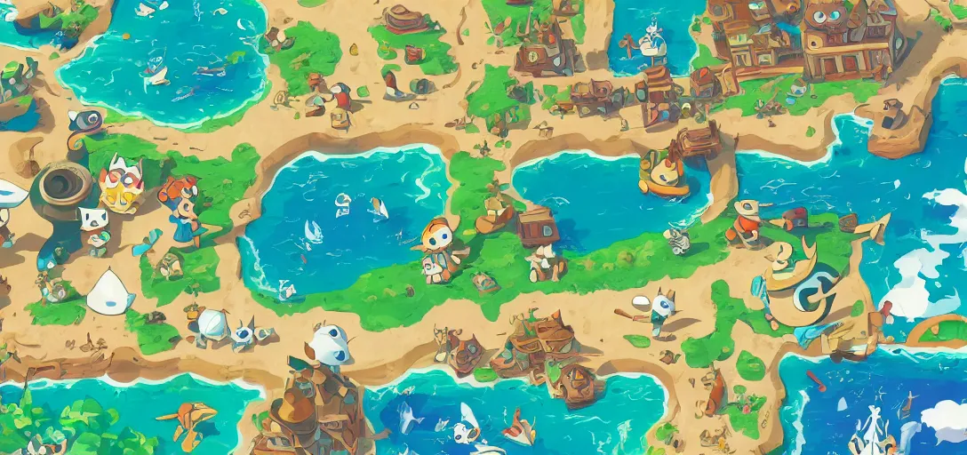 Image similar to pattern of water - zelda wind waker, ghibli, animal crossing, summer vibe, desktop wallpaper