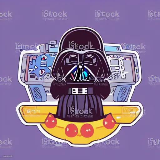 Prompt: a Star-Wars-Wookie, svg sticker, vector art, wearing headphones, jamming to music