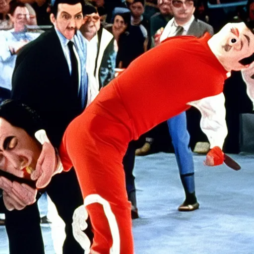 Image similar to Pee Wee Herman fights Mr Bean in WWE, 1990