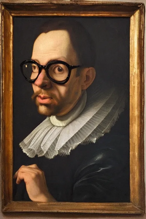 Prompt: “portrait of a wealthy quality assurance analyst wearing glasses, highly detailed, circa 1615, oil on linen, Chiaroscuro, painted by Giovanni Baglione”