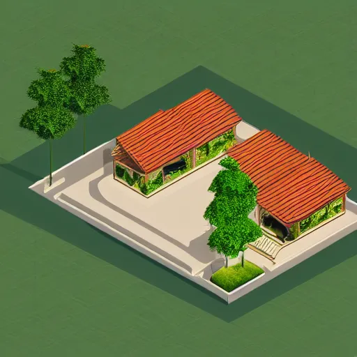 Prompt: isometric view of a forest house