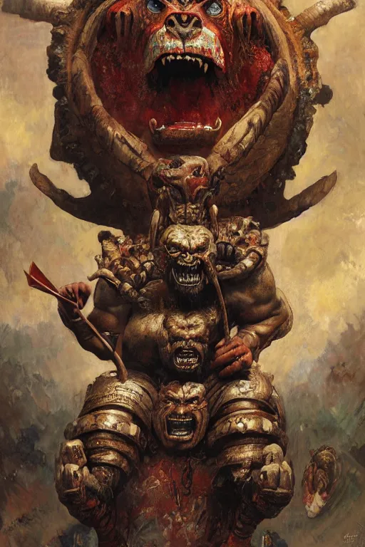 Prompt: hulking brute mayan demon on throne, by sergey kolesov and lawrence alma tadema and norman rockwell and greg staples and rick berry and jeremy mann, artstation creature art