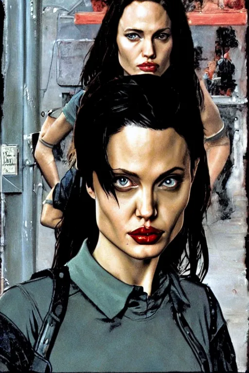 Image similar to angelina jolie in the movie hackers painted by norman rockwell