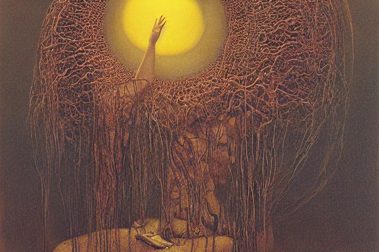 Image similar to The queen of the sun by Zdzislaw Beksinski, Jeffrey Smith and H.R. Giger, oil on canvas