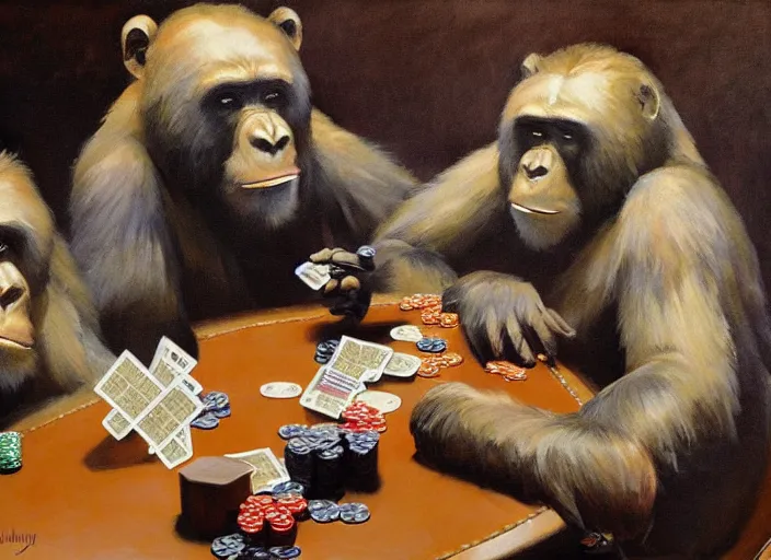 Prompt: gorrila and bear, playing poker highly detailed beautiful, by gregory manchess, james gurney, james jean