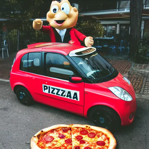 Prompt: a car eating a pizza