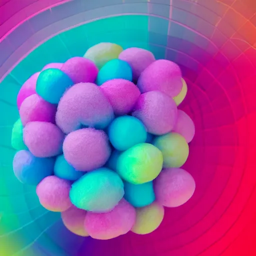 Prompt: cotton Candy grenade, centered, product shot, airy, iridescent lighting, gradient background