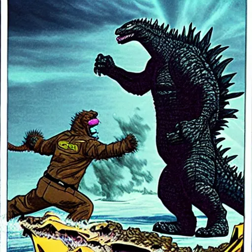 Image similar to Godzilla fighting Gypsy Danger