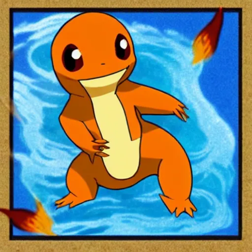 Image similar to charmander ~ water powers ~ realistic ~ blue color ~ ocean background ~