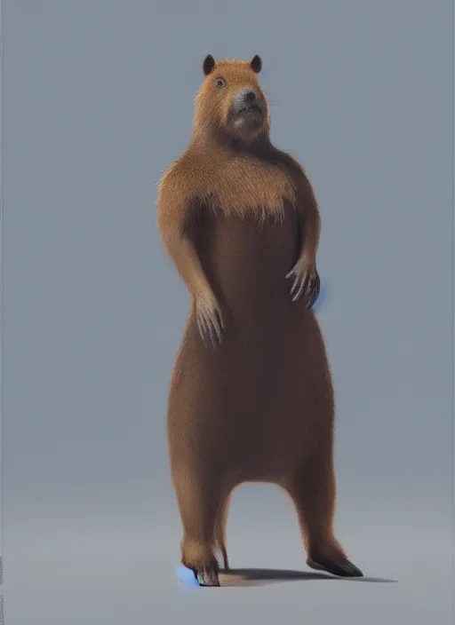 Image similar to detailed full body concept oil painting of a capybara in cowboy clothing, octane render, 4k