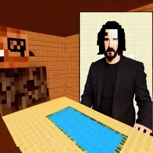 Image similar to Keanu Reeves plays Minecraft