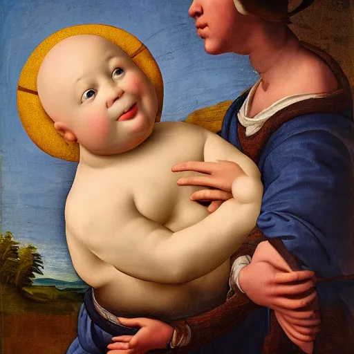 Image similar to The Pillsbury dough boy in the style of a renaissance painting.