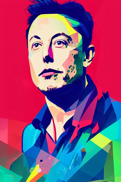 Image similar to cubist portrait of elon musk cutout digital illustration cartoon colorful beeple