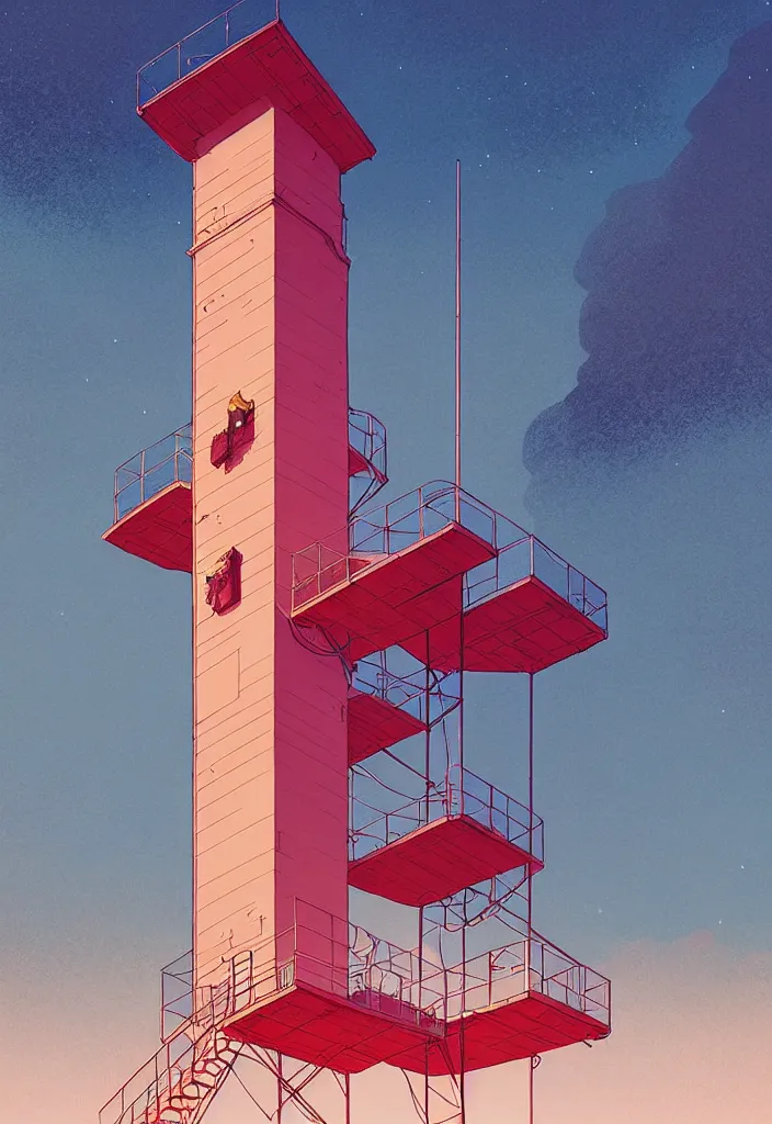 Image similar to by moebius and atey ghailan fire tower |