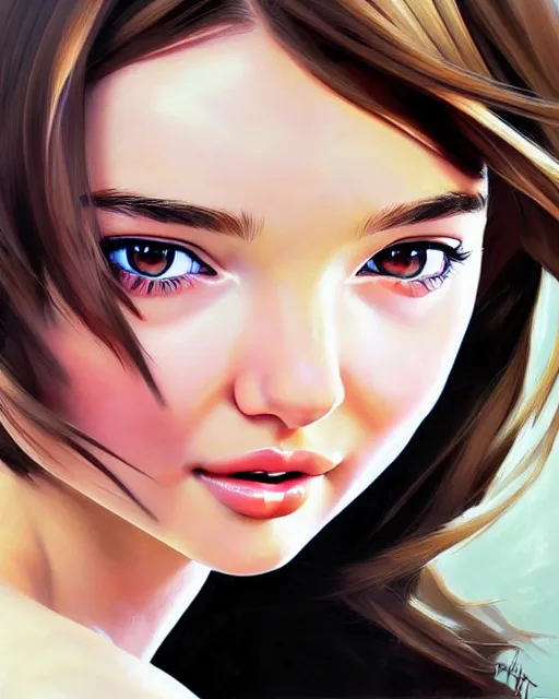 Image similar to portrait of Miranda Kerr as Anime girl cute-fine-face, full body! pretty face, realistic shaded Perfect face, fine details. Anime. realistic shaded lighting by Ilya Kuvshinov Giuseppe Dangelico Pino and Michael Garmash and Rob Rey