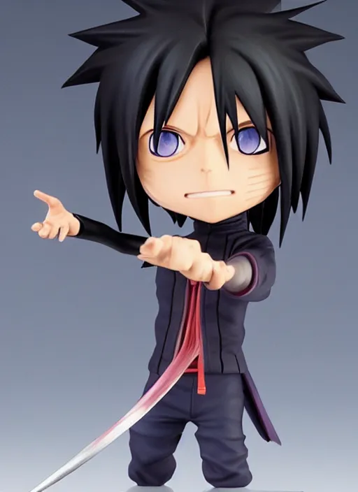 Image similar to chibi uchiha sasuke anime figurine, electricity, art by gerald brom, greg rutkowski and artgerm and james jean and zdzisław beksinski, unreal engine, studio lighting