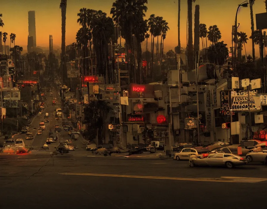 Prompt: The city of Hollywood, horror, surreal, directed by David Lynch, highly detailed, cinematic, film shot, 8k