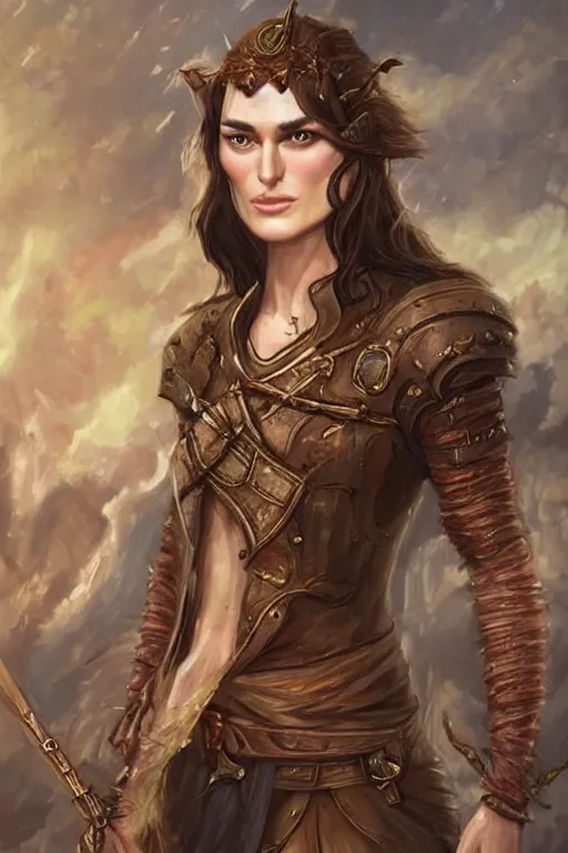 Prompt: keira knightley portrait as a dnd character fantasy art.