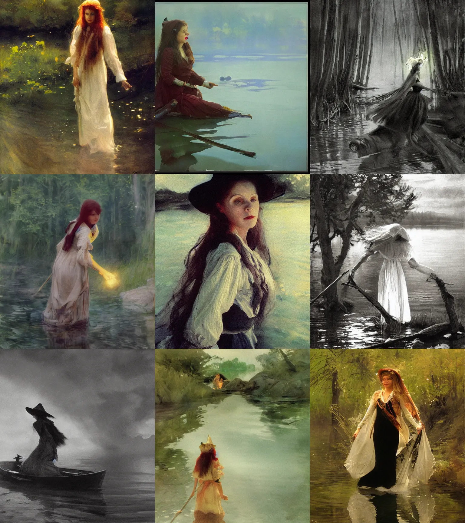 Prompt: The lovely witch of the lake by Anders zorn, photorealistic cinematic lighting