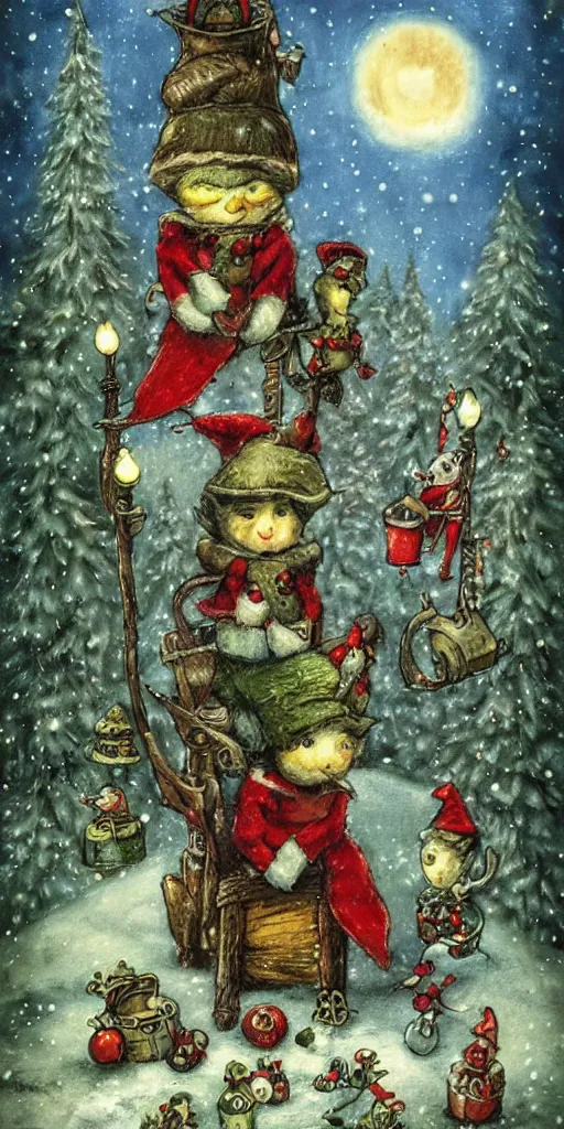 Image similar to an elves and toys christmas scene by alexander jansson