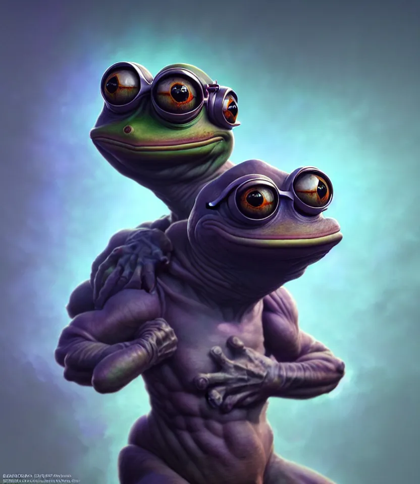 Prompt: pepe the frog, ultra realistic, dramatic lighting, authoritative pose, highly detailed by peter mohrbacher, hajime sorayama, wayne barlowe, boris vallejo, aaron horkey, gaston bussiere, craig mullins, octane render, cycles render, vray, iridescent