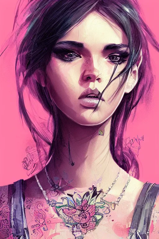 Image similar to portrait of a gangster girl, cute face, intricate, highly detailed, digital painting, official media, concept art, rich vivid colors, ambient lighting, sharp focus, illustration