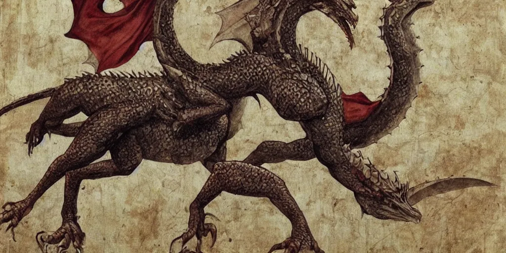 Prompt: Daenerys Targaryen riding on a dragon, medieval painting, epic