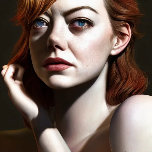 Image similar to emma stone, absurdly beautiful, elegant, young sensual graceful, ultrafine hyperrealistic detailed face illustration by kim jung gi, irakli nadar, sharp focus, saturated colors, octopath traveler, final fantasy, unreal engine highly rendered, global illumination, radiant light, intricate environment