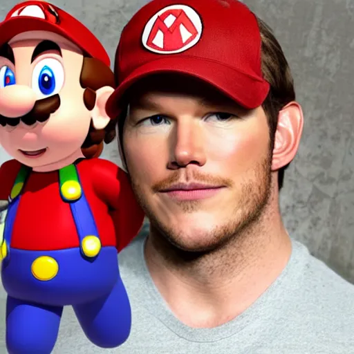 Prompt: A detailed portrait of Chris Pratt dressed as Mario, mushroom kingdom, goomba