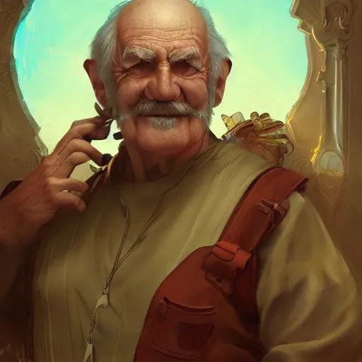 Image similar to old man super mario, highly detailed, digital painting, artstation, illustration, art by artgerm and greg rutkowski and alphonse mucha