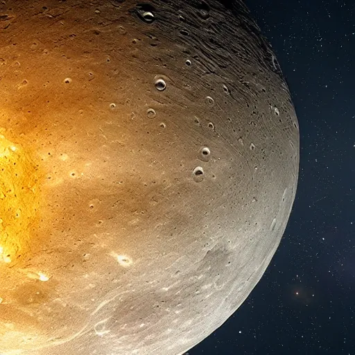 Image similar to hyper realistic photo of the solar system asteroid hitting the moon