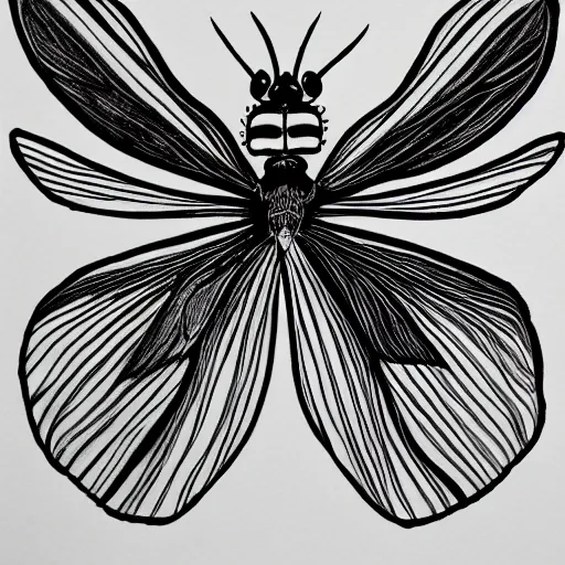 Prompt: horse fly, black and white, botanical illustration, black ink on white paper, bold lines