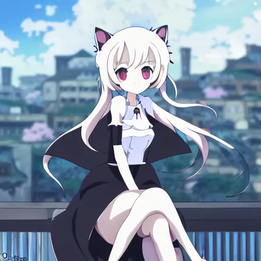 Image similar to White Fox anime, Kyoto animation, Wit studio anime, woman, black dress, rooftop party, symmetrical faces and eyes symmetrical body, middle shot waist up, romantic lighting, 2D animation