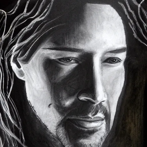 Prompt: cave drawing of Keanu Reaves