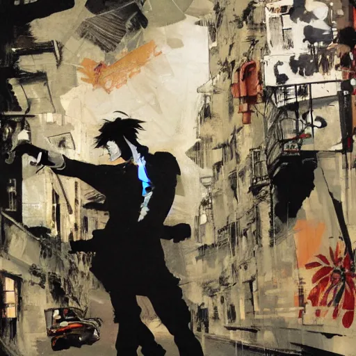 Prompt: the unforgivable sailor named ( corto maltese ) dreaming about the forbidden streets of valparaiso and its tango feelings, oil on canvas by dave mckean and yoji shinkawa