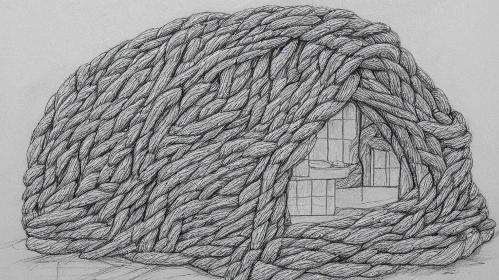 Prompt: pencil sketch sweet shelter made of ropes