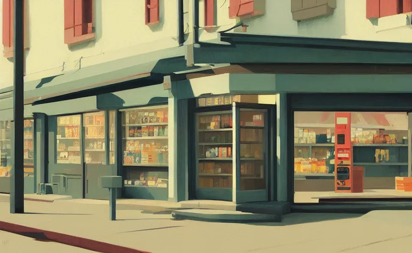 Prompt: a convenience store illustration by atey ghailan and escher and edward hopper