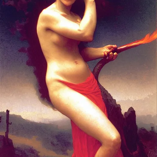 Image similar to fire wielding woman, by bouguereau