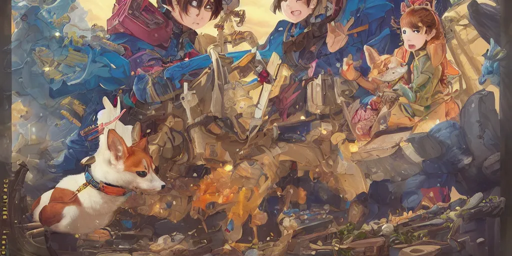 Prompt: beautiful painting of fantasy anime corgi isekai, by Tristan Eaton, James Gurney, greg rutkowski. trending on Artstation, 8k, masterpiece, graffiti paint, fine detail, full of color, intricate detail, golden ratio illustration, corgi