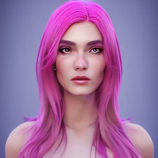 Image similar to the most beautiful woman in the world, in the style of Julia Razumova, beautiful, happy expression, cheery, unreal engine, octane rendering, 8k, closeup headshot, smooth, trending on artstation, digital illustration, pink hair