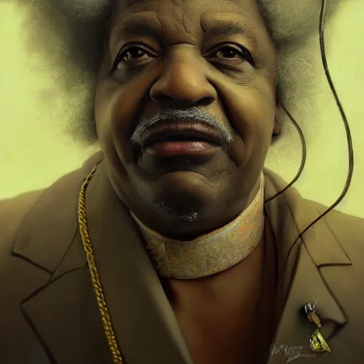 Prompt: portrait of Don King taking a dump, men's bathroom, grunge, feminine ethereal, holy sacred light rays, handsome, volumetric light, D&D, fantasy, intricate, elegant, highly detailed, digital painting, artstation, concept art, matte, sharp focus, illustration, art by Artgerm and Greg Rutkowski and Alphonse Mucha