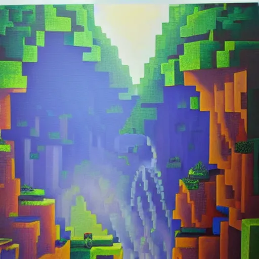 Image similar to minecraft, oil painting